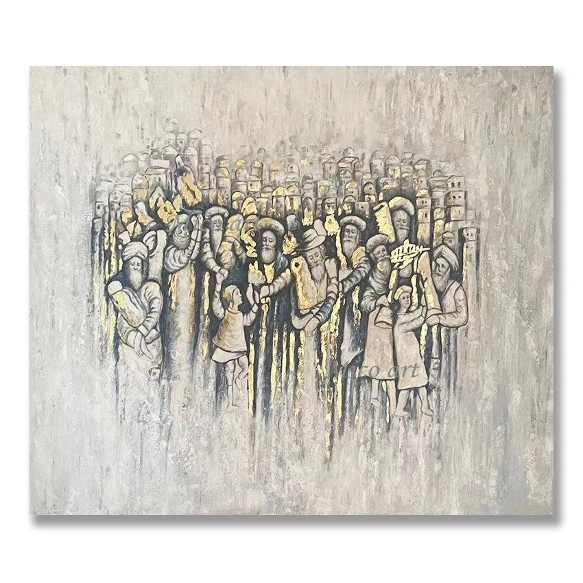 Abstract Oil Painting, Hand Painted Textured Canvas Art, Jerusalem Landscape Judaica, Artwork for Kosher Kitchen Decor