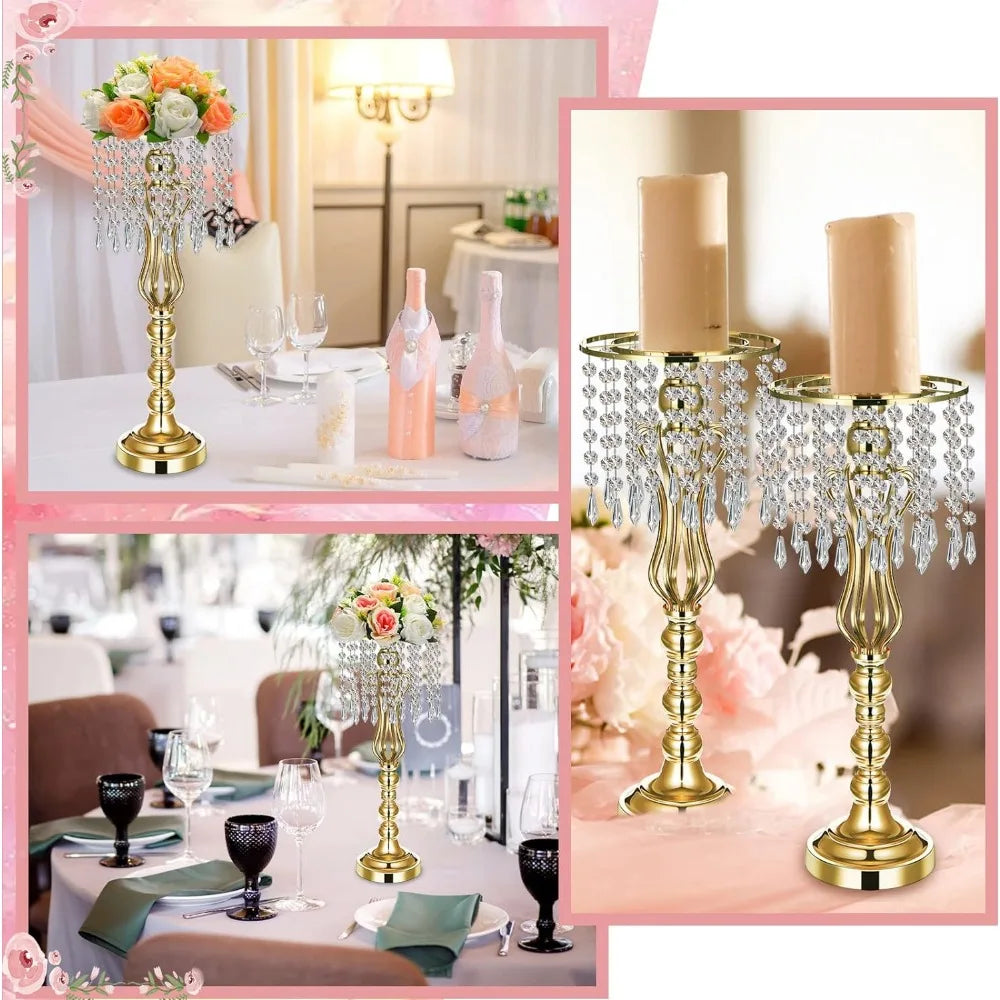 16 Pcs Centerpieces, Vase with Chandelier Crystal, Flower Party (Silver)