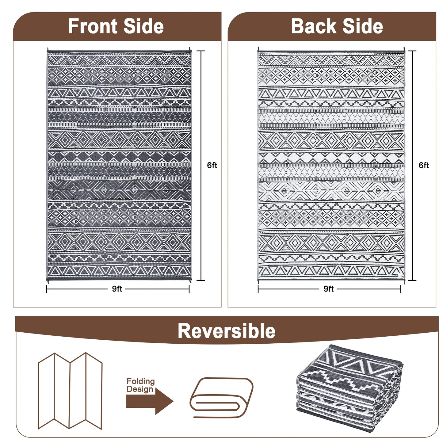Outdoor Rug 5x8 Waterproof Reversible Patio Rug RV Boho Rug for Camper Porch Balcony Backyard Picnic