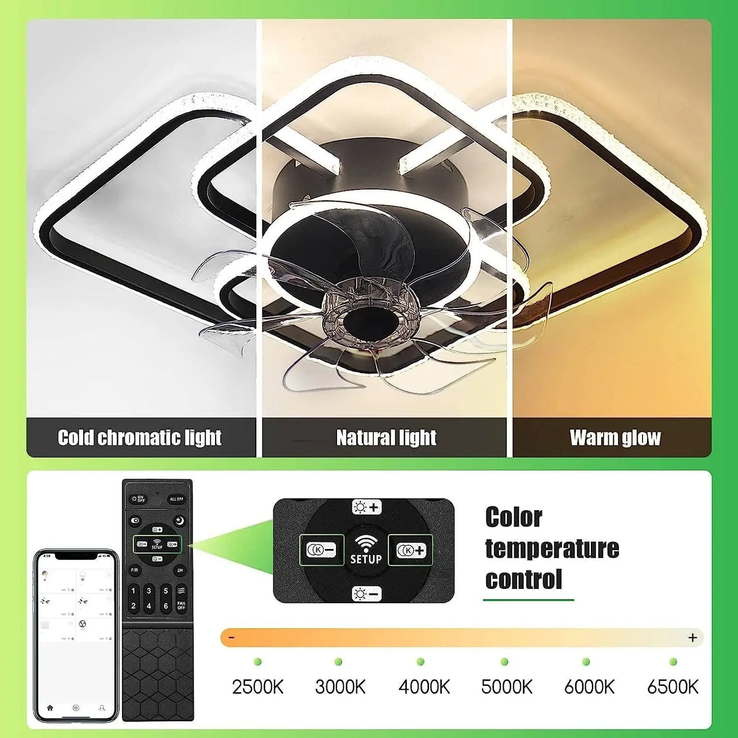 27" Ceiling Fans with Lights Remote Dimmable LED Lights 6 Speed Adjustable Fan