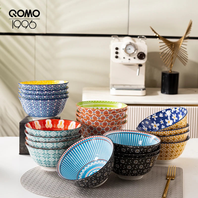 4 Pieces Ceramic Bowl Set Multicolored 6.25 Inch Porcelain Set / Ceramic Bowls for Home Kitchen
