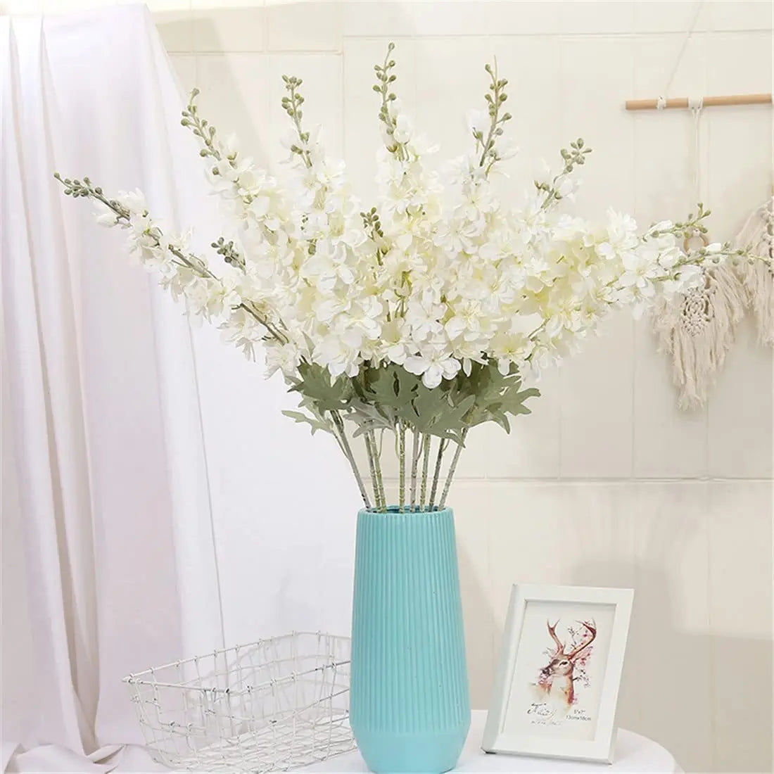 6 Pcs Delphinium Artificial Flowers for Vase Larkspur 33.5in Long Stem Faux Silk Flowers for Home Party Table Decor