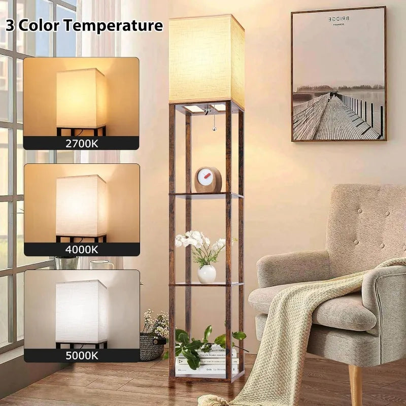 Floor Lamp with Shelves, Moderns shelves and Lamp with 3 CCT LED Bulb and Shade