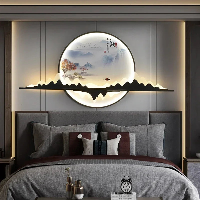 Modern Wall Picture Light LED Circular Landscape Mural Sconce Lamp For Home Living Bedroom Study