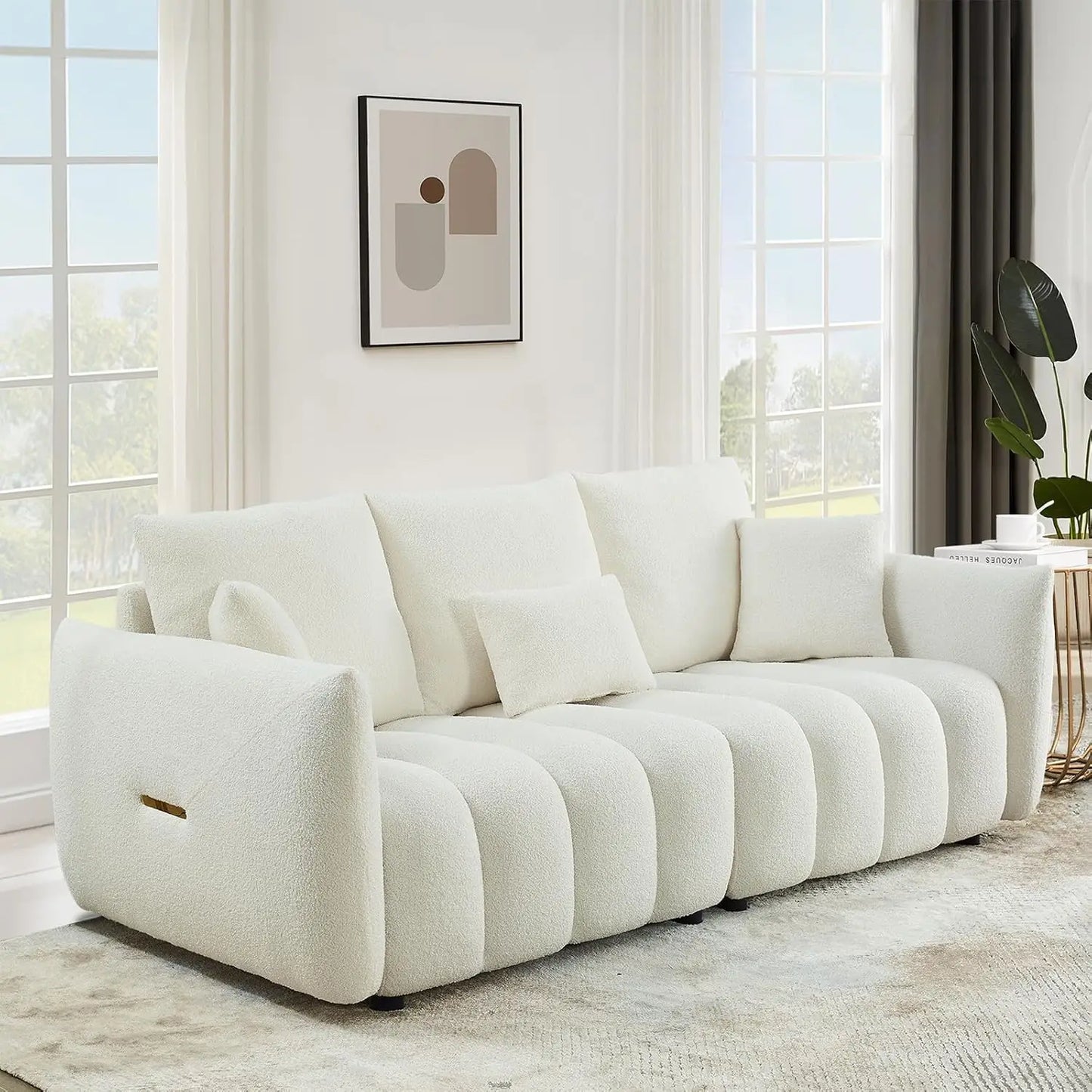 Modern Sofa Couch, Comfy Deep Seat Teddy Cloud Sofa, Upholstered 3-Seater Boucle Couch, Oversized Loveseat Living Room Sofas