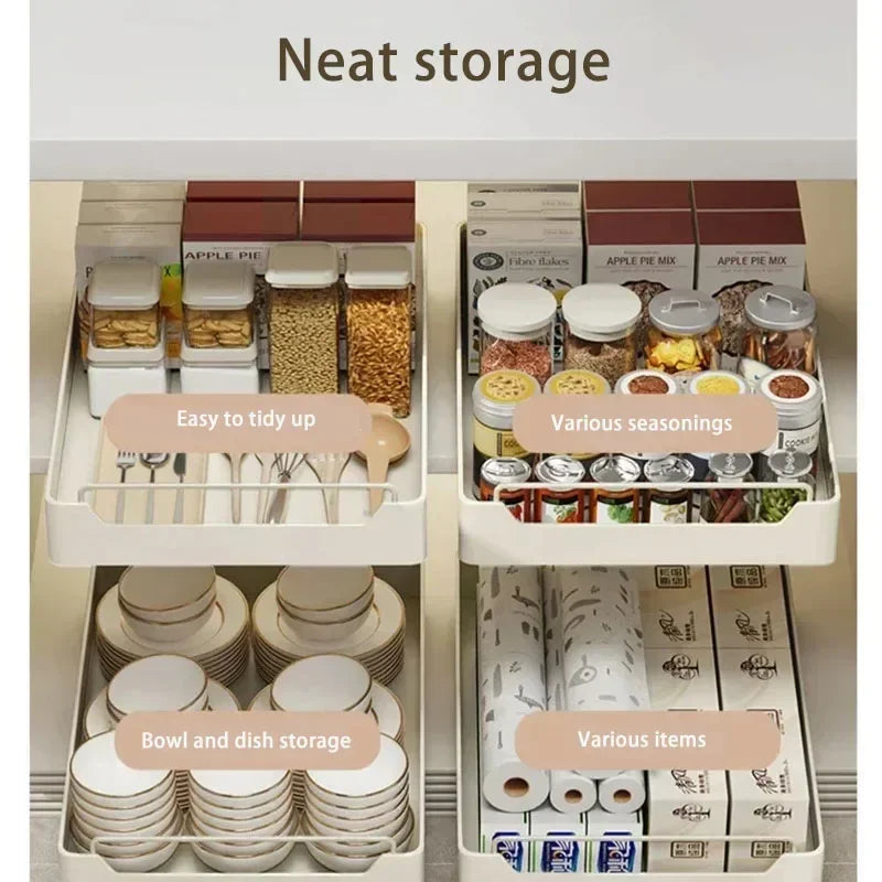 Storage Rack with Slide Rails Pull-out Drawer Storage Tray Box Storage Rack Cabinets Organizer
