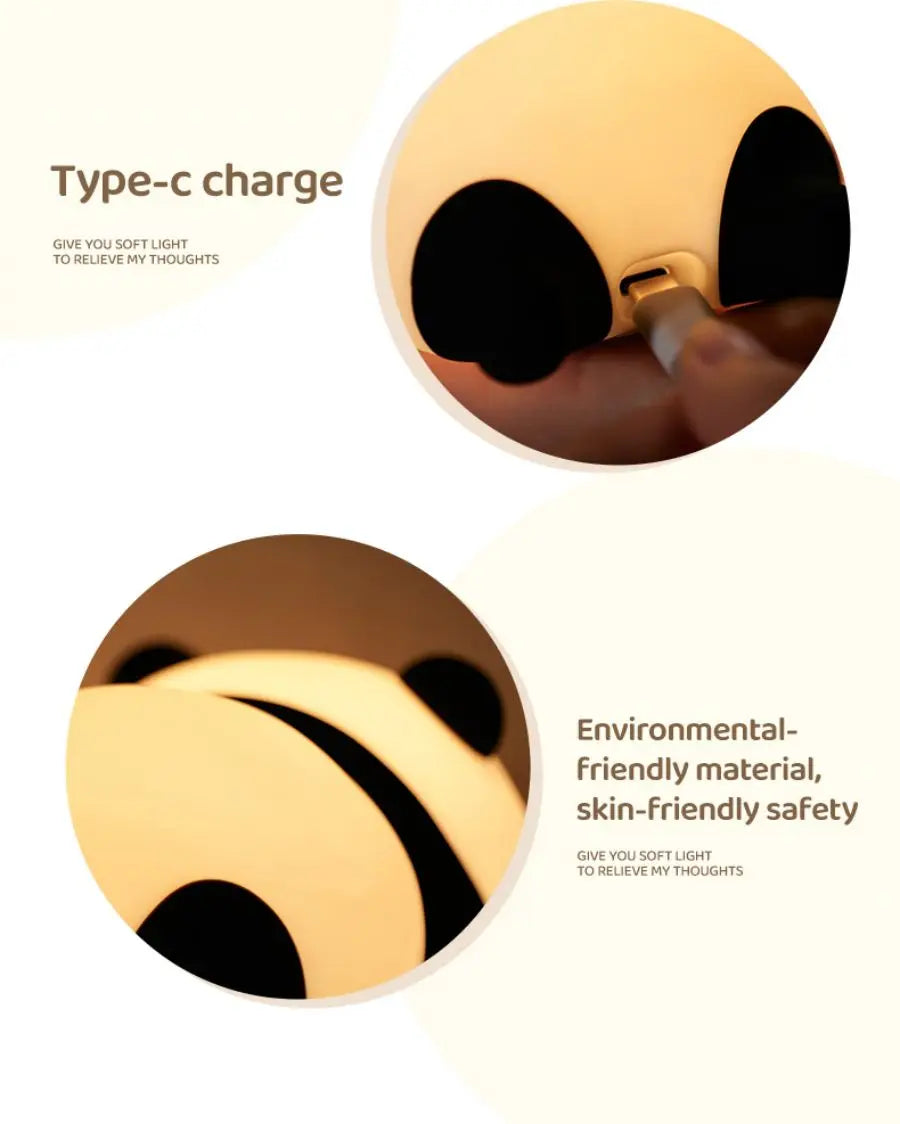 LED Night Light Cute Panda Silicone USB Rechargeable Timing Bedside Decor Kids Baby nightlight