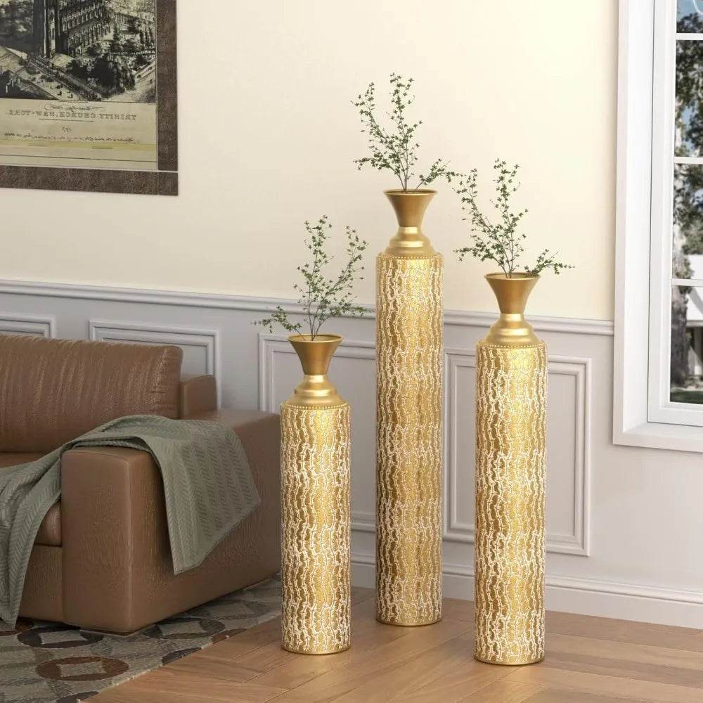 Gold Floor Vases Decor Set of 3 Metal Floor Vases Home Decor for Flowers Vases