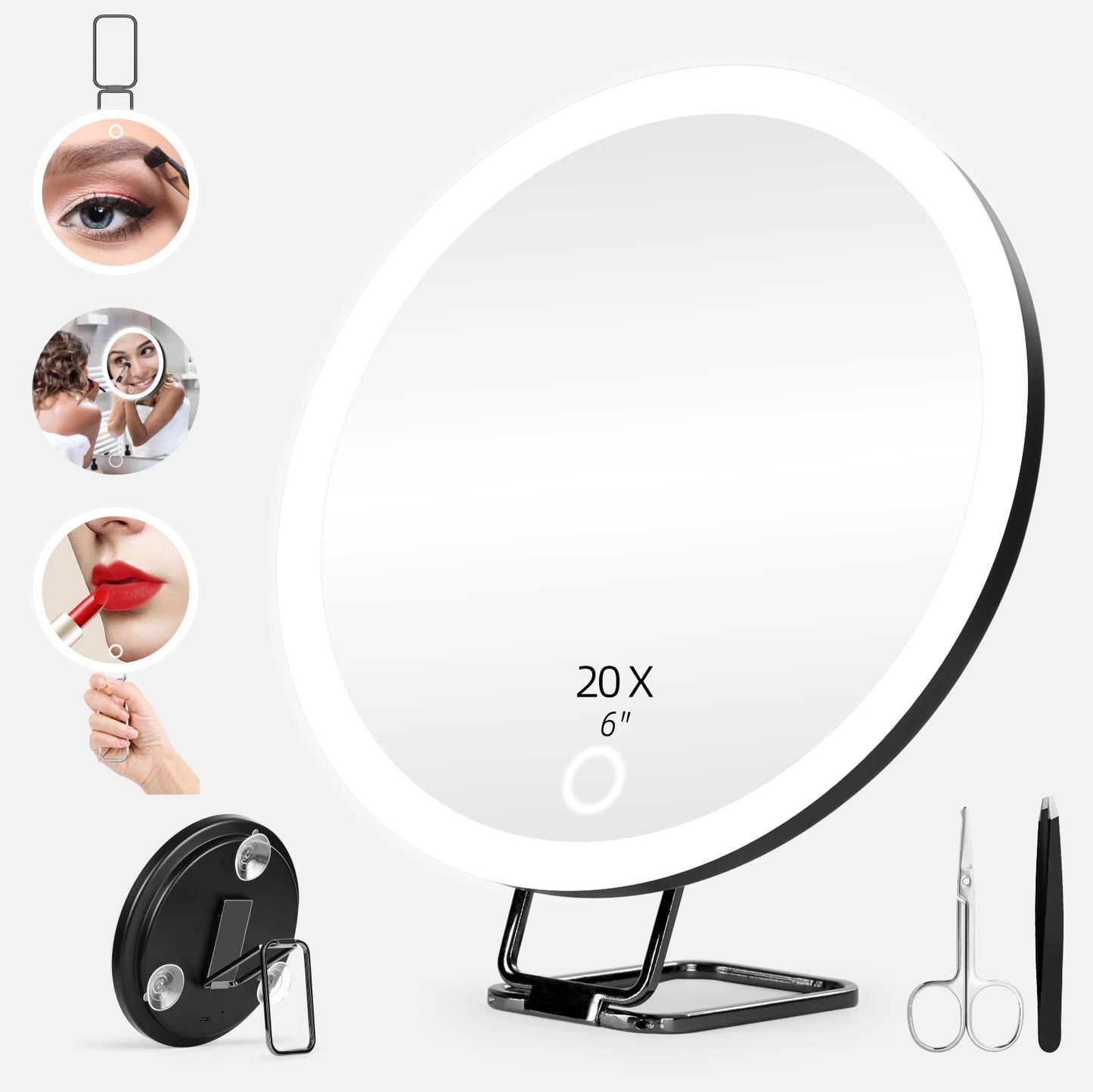 Magnifying Mirror with Light, 5-30X Magnified Mirror with 360° Adjustable Stand Suction Cup