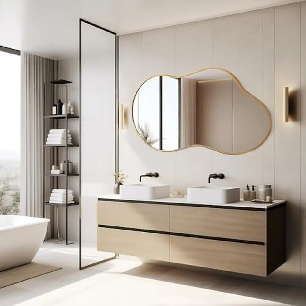 20"x36" Asymmetrical Wall Mirror Gold Frame Aviation Aluminum Alloy for All Rooms Decor