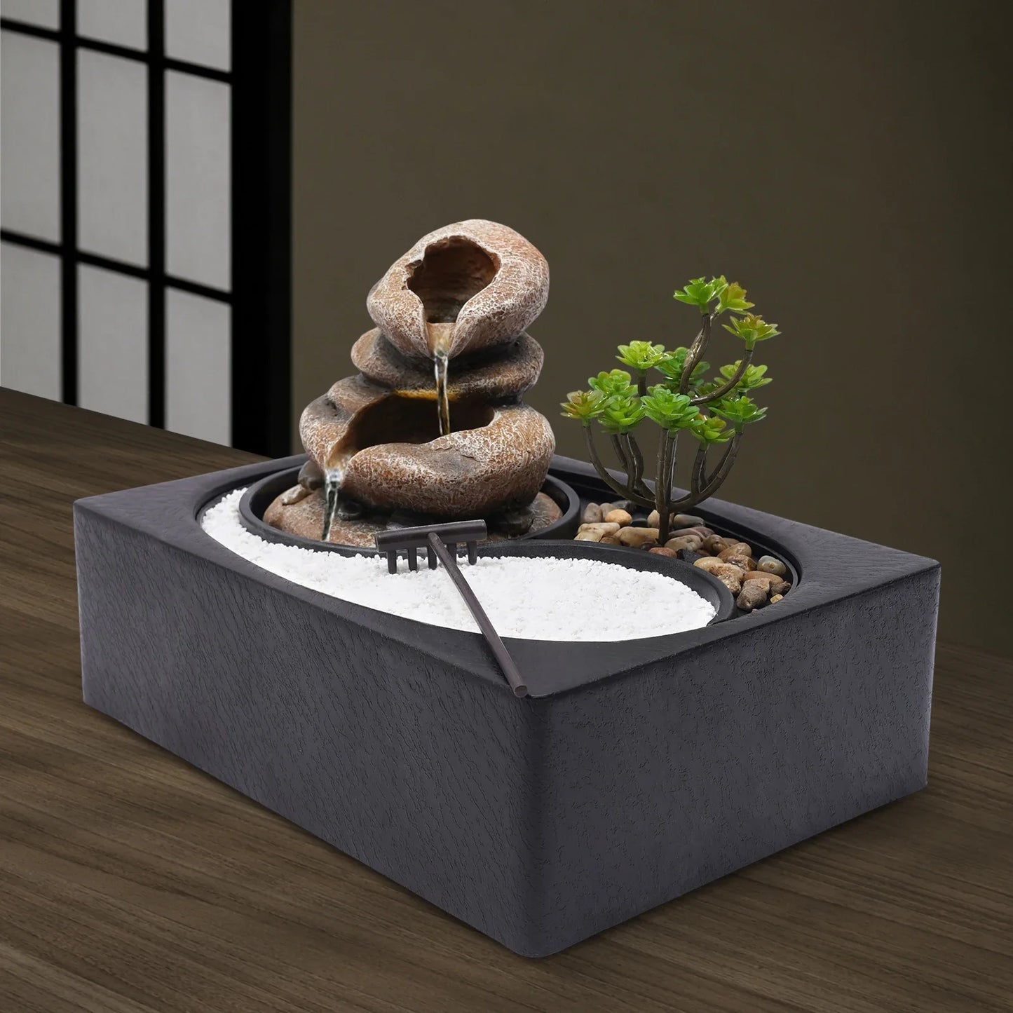 Water Fountain, Resin Tree Design, LED Light, Stable Base, Quiet Pump