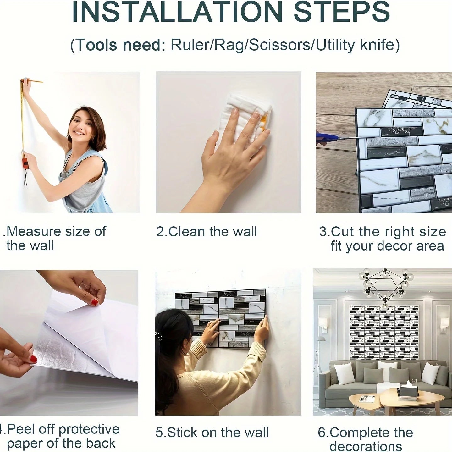 20PCS Self Adhesive Tile Wall Sticker Home Decor 3D pack Covers for Kitchen Cupboard Bath Waterproof