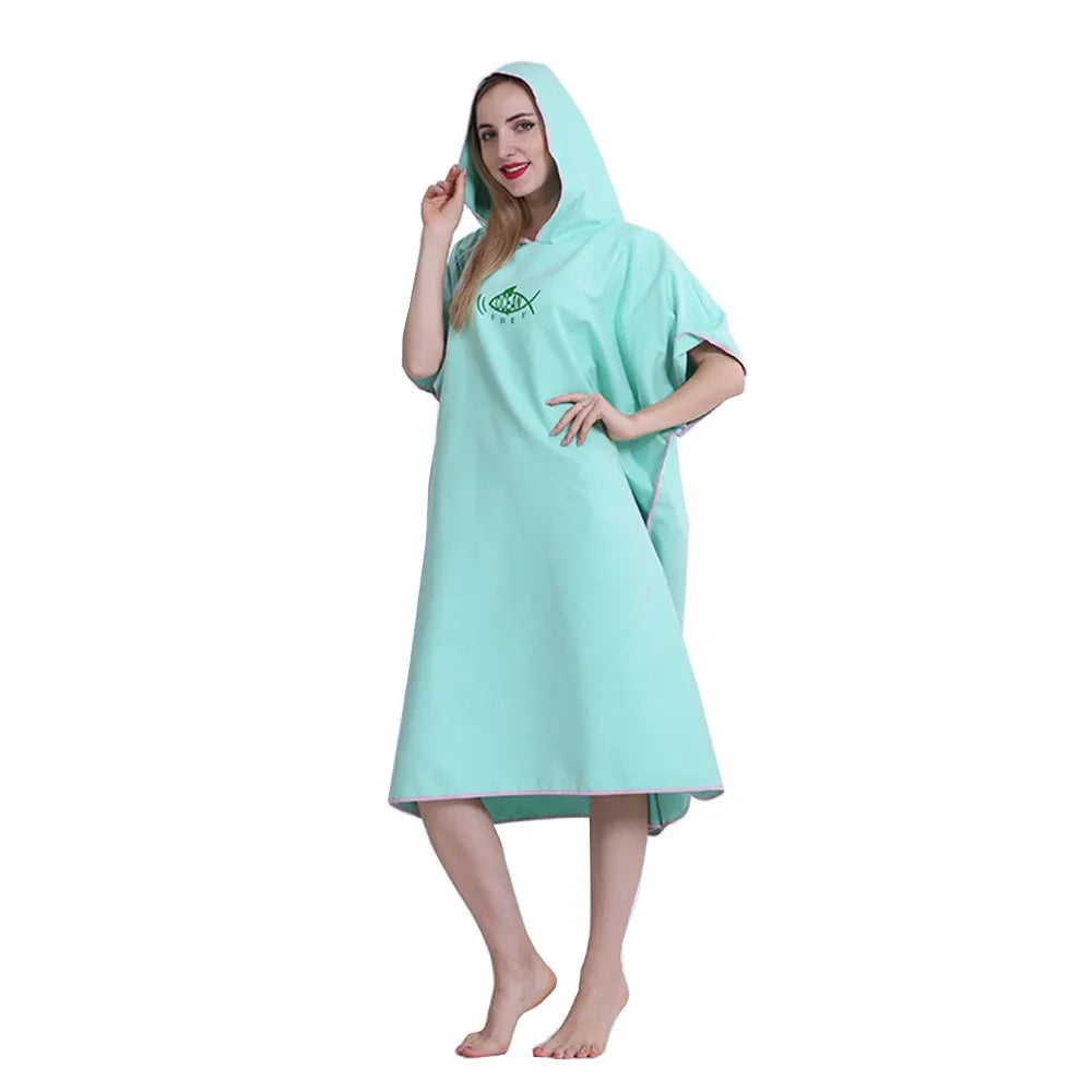 Robe with Hood Microfiber Towel Poncho with Zipper Short Sleeve Poncho Quick Dry