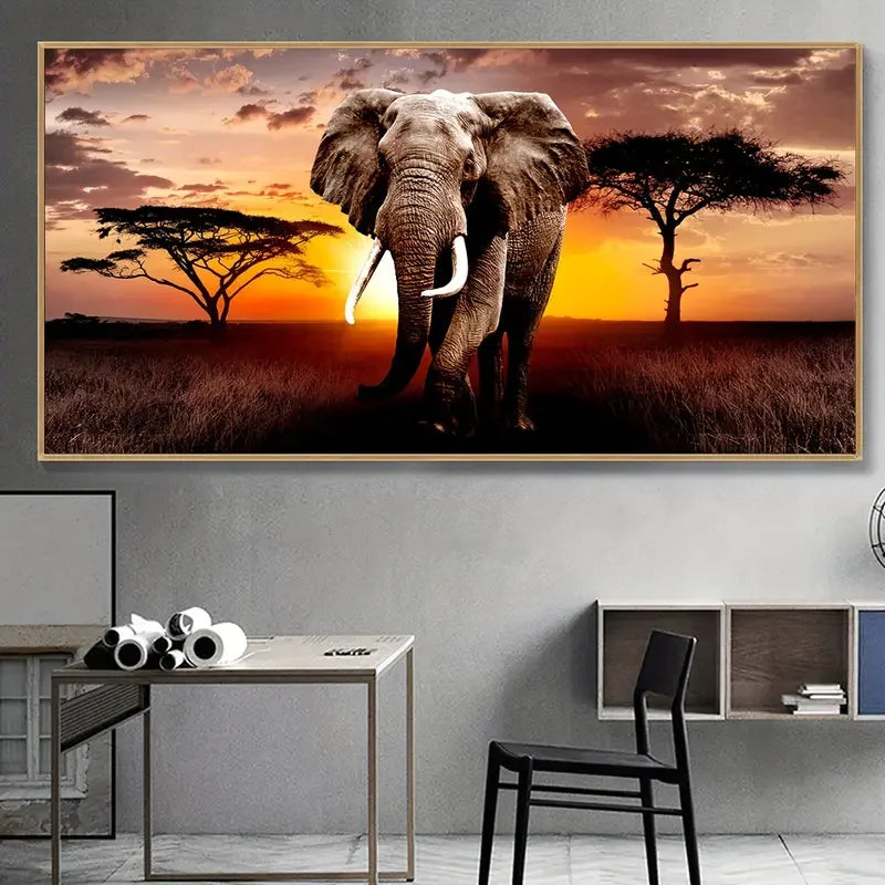 1pc Unframed Canvas Poster Animal Elephant, For Bedroom Living Room Wall Art Decor