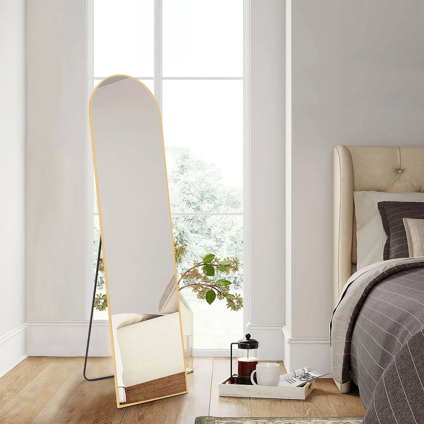 JHK Full Body Wall Mirror 59"x16" Standing Hanging or Wall-Mounted Mirrors with Stand Aluminum Alloy Frame