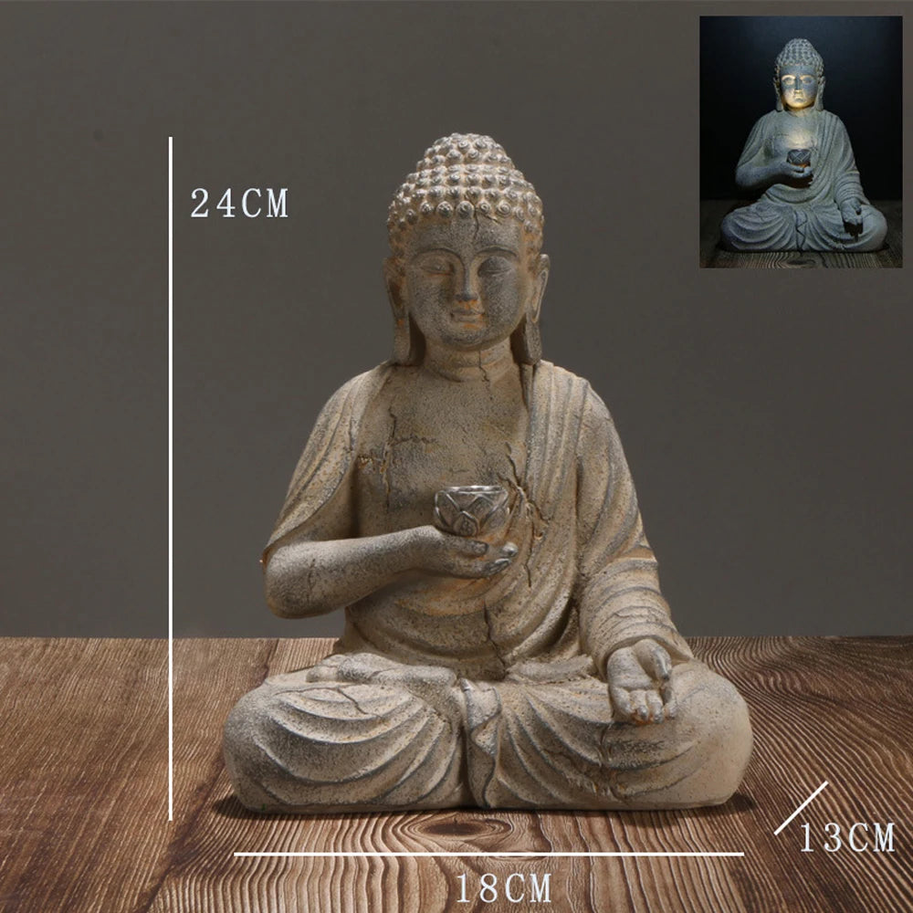 Solar Buddha Sculpture Light Zen Asian Garden Decor Outdoor Front Porch Patio Yard or Home