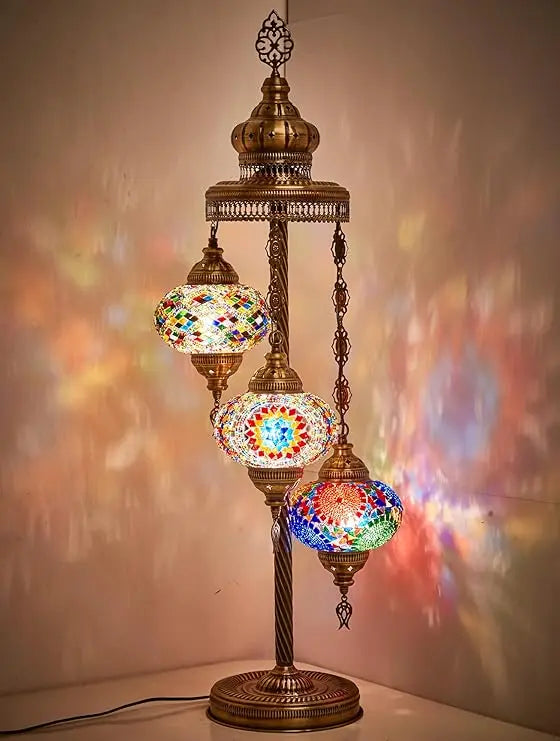 Turkish Moroccan Mosaic Floor & Table Lamp, Tiffany Style Colorful Exotic Oriental Bohemian Lamp