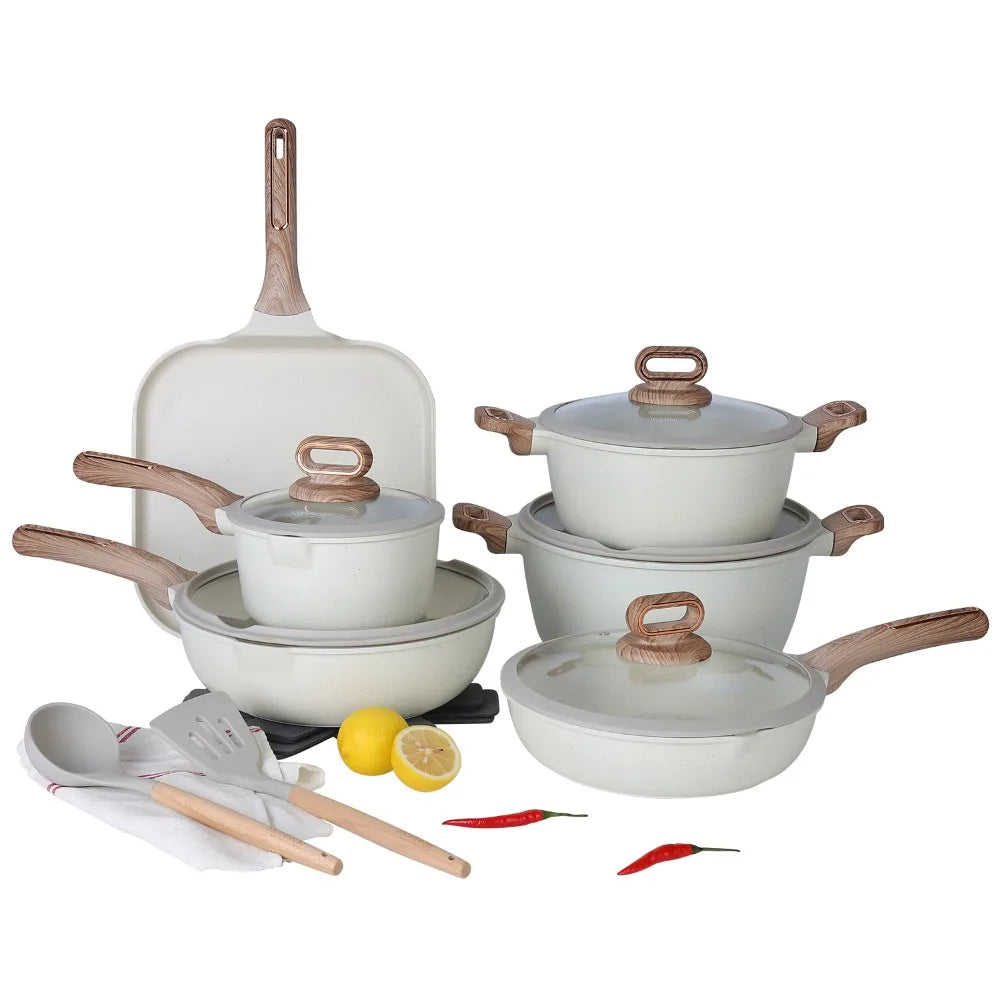 Ceramic Cookware Sets Nonstick 16 pcs Induction Cookware with Frying Pans Set