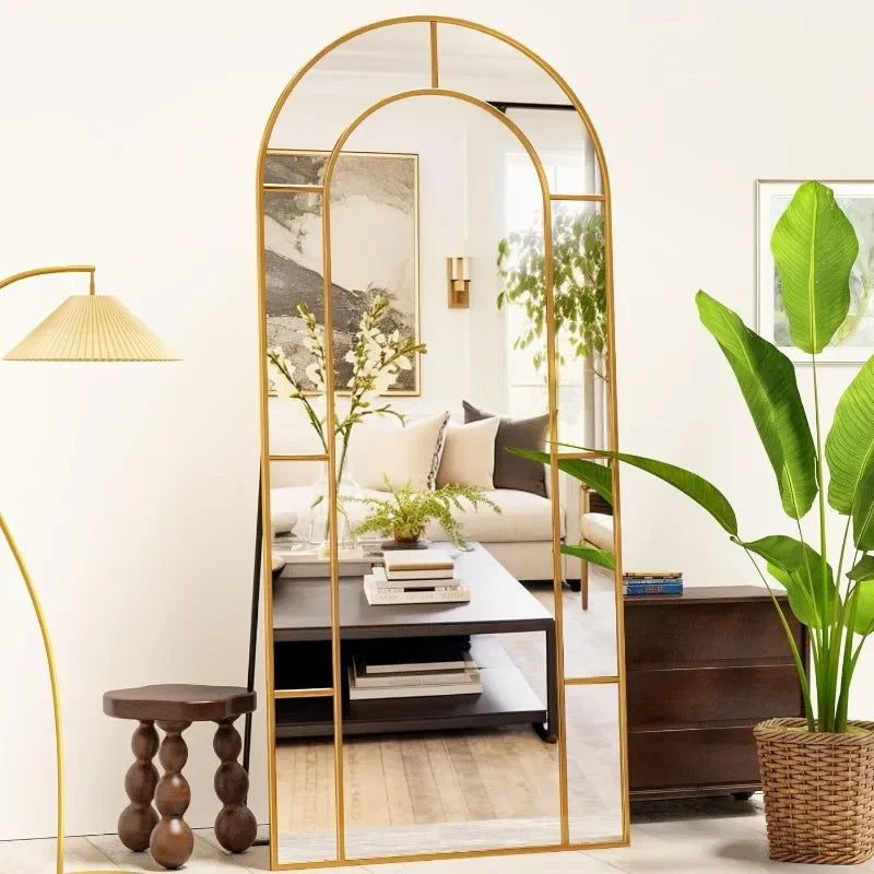 Arched Mirror, 65" x 22" Window Floor, Metal Framed Decor