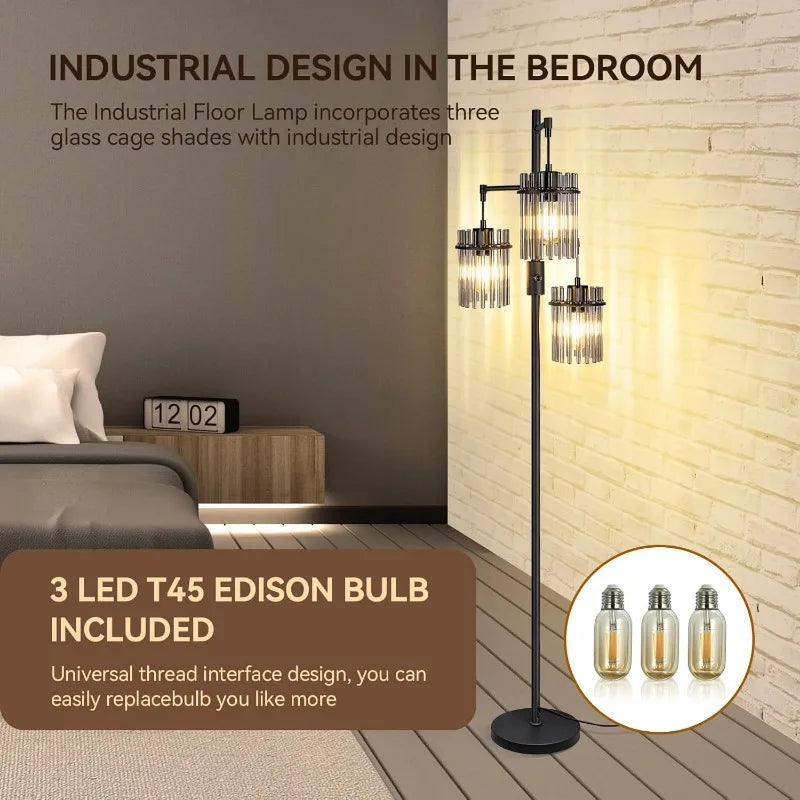 Modern Floor Lamp for Living Room or any room, Dimmable Glass Standing Lamp with 3 Elegant Teardrop