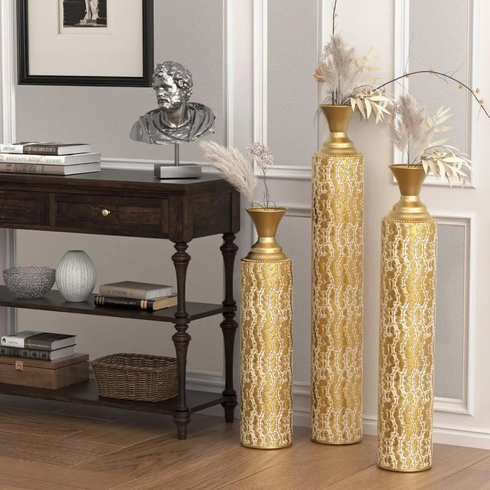 Gold Floor Vases Decor Set of 3 Metal Floor Vases Home Decor for Flowers Vases