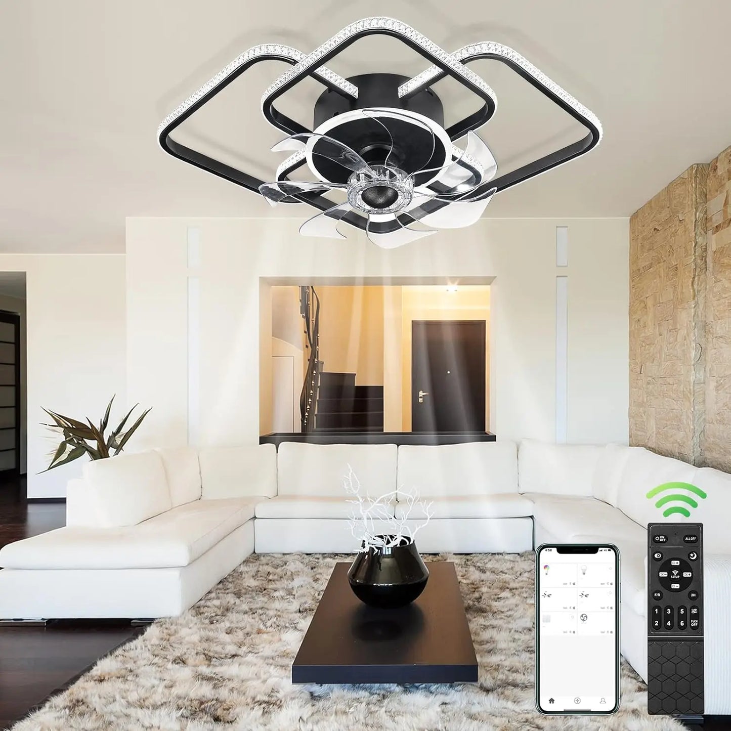 27" Ceiling Fans with Lights Remote Dimmable LED Lights 6 Speed Adjustable Fan