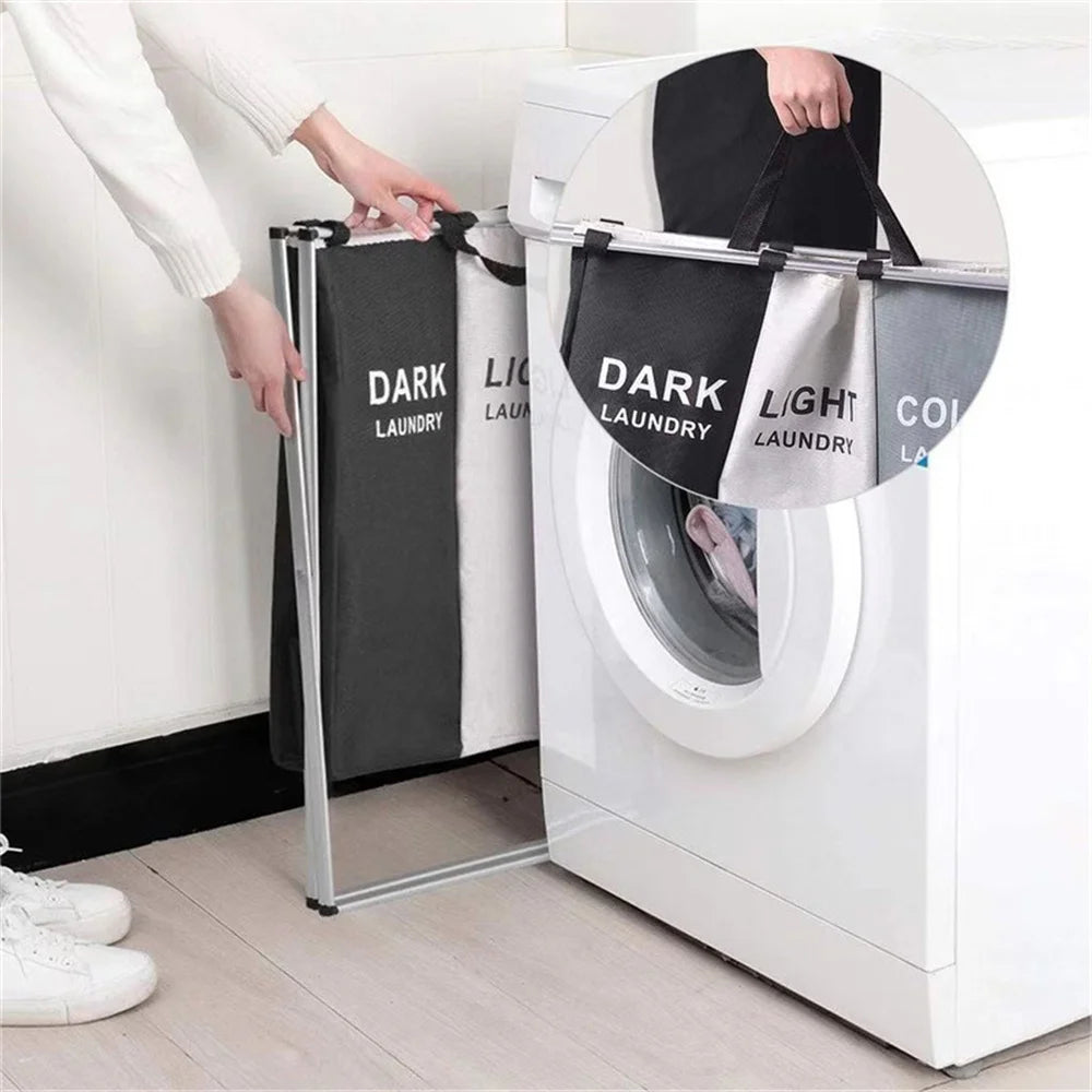 3 Grids Laundry Basket Foldable Dirty Clothes Organizer Waterproof Basket Large Laundry Hamper
