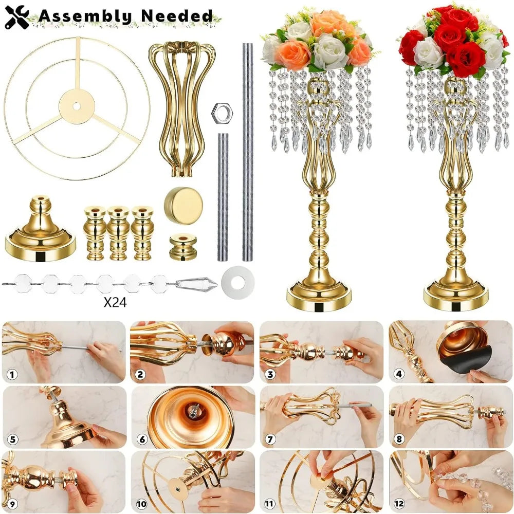 16 Pcs Centerpieces, Vase with Chandelier Crystal, Flower Party (Silver)