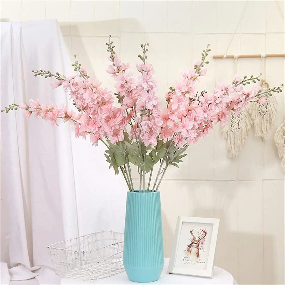 6 Pcs Delphinium Artificial Flowers for Vase Larkspur 33.5in Long Stem Faux Silk Flowers for Home Party Table Decor