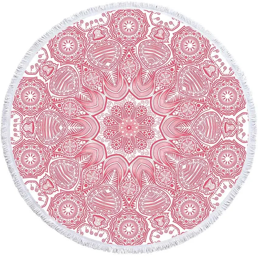 Mandala Geometric Round Beach Towel Bohemian Microfiber For Kids Adults Picnic and Yoga Mat