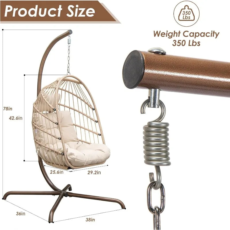 Egg Chair with Stand Outdoor Swinging Foldable Basket Indoor Bedroom Patio Garden