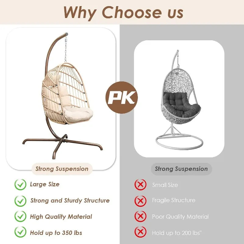 Egg Chair with Stand Outdoor Swinging Foldable Basket Indoor Bedroom Patio Garden