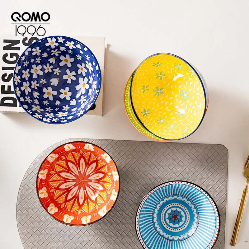 4 Pieces Ceramic Bowl Set Multicolored 6.25 Inch Porcelain Set / Ceramic Bowls for Home Kitchen