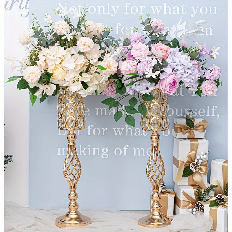 2/10 Piece Metal Diamond Crystal Vase, 24 Inch Gold Multi-Purpose Flower Stand, for All Occasions