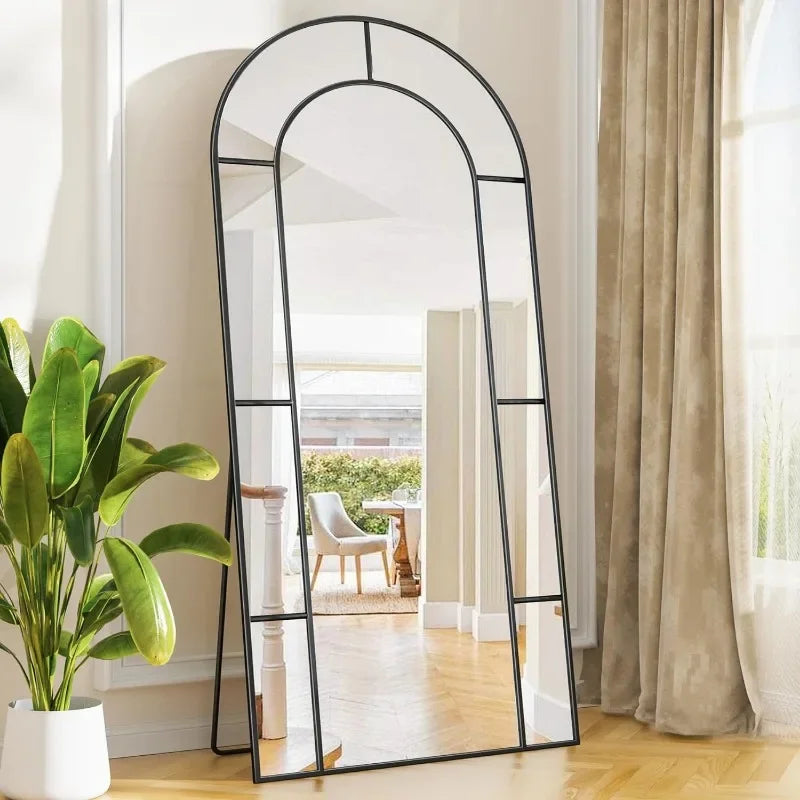 Arched Mirror, 65" x 22" Window Floor, Metal Framed Decor