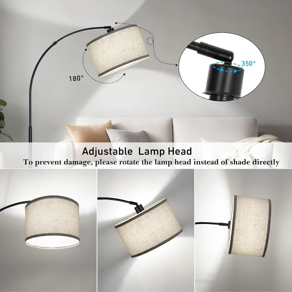 Floor Lamp, Modern Standing with Adjustable Drum Shade, Arched Floor with Foot Switch on Sofa