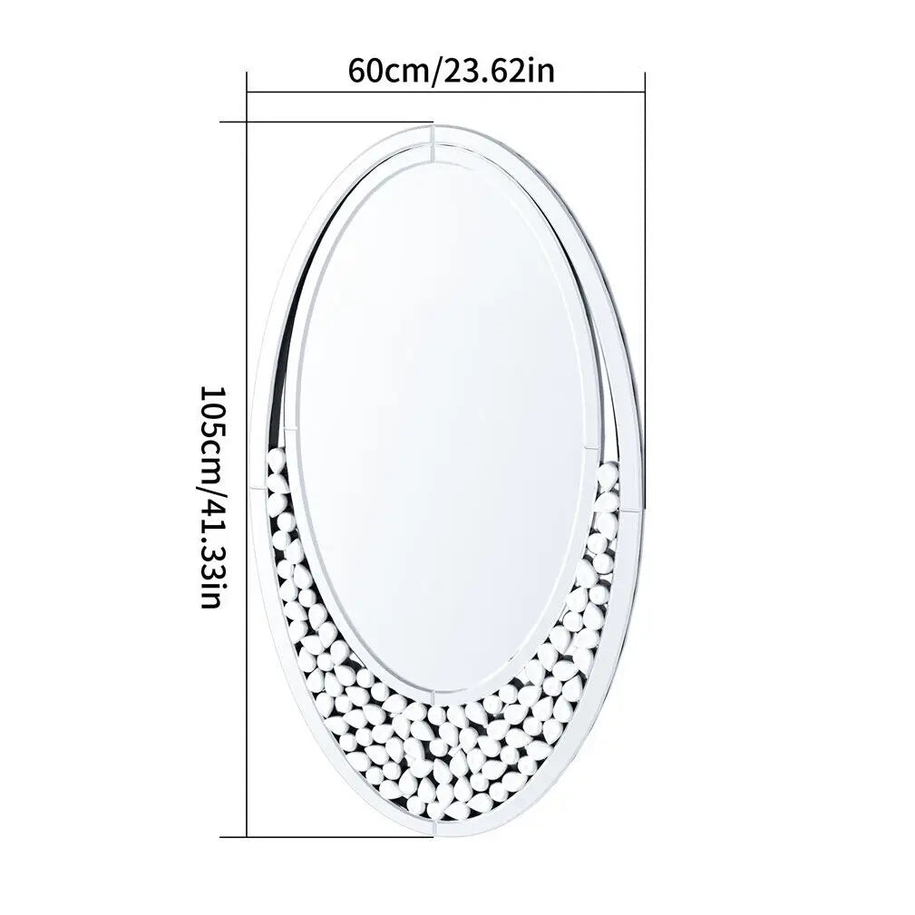 Modern Decor Mirror Wall Elliptical Vanity Mirror w Diamonds Crystal Frame for Home any Room