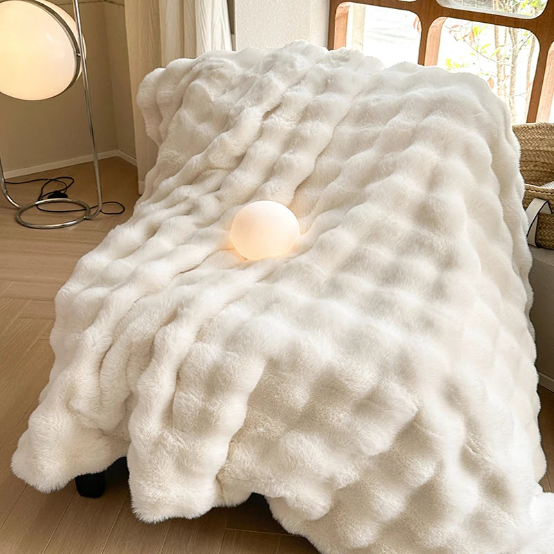 Faux Fur Throw Blanket for Couch, Cozy Warm Plush Striped Blanket for Sofa For all rooms