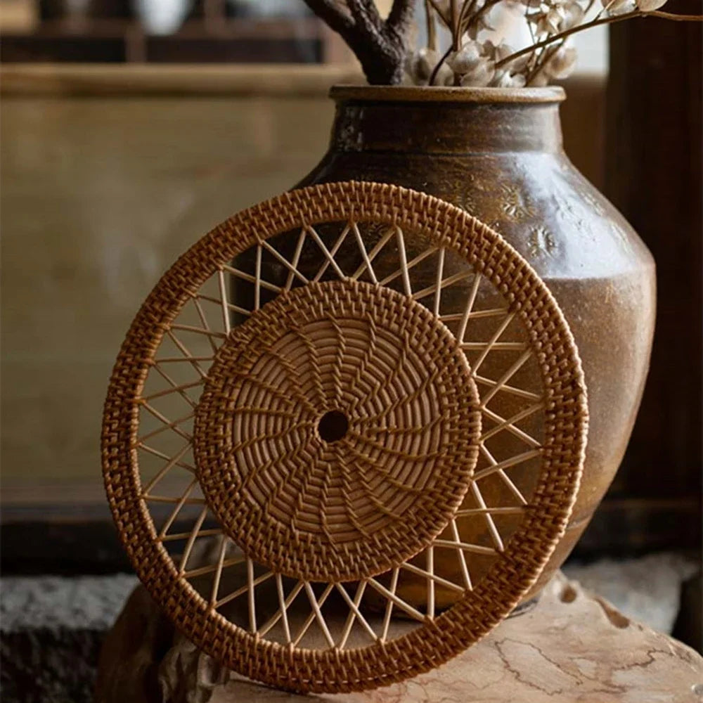 Bohemian Style Handmade Rattan Round Wicker Woven Wall Hanging Country Style