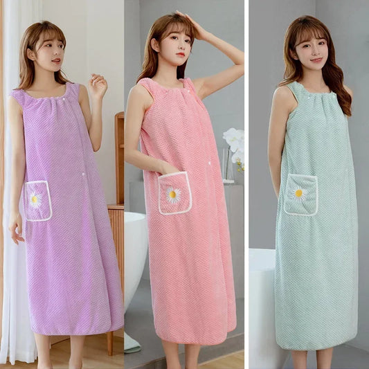 Women Wearable Wrap Adults Absorb Water Polyester Dry Hair Long Style Bathroom Washable Bathrobe