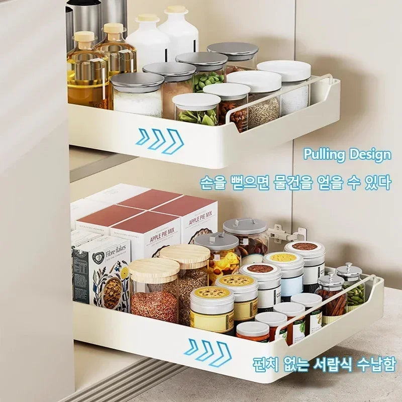 Storage Rack with Slide Rails Pull-out Drawer Storage Tray Box Storage Rack Cabinets Organizer
