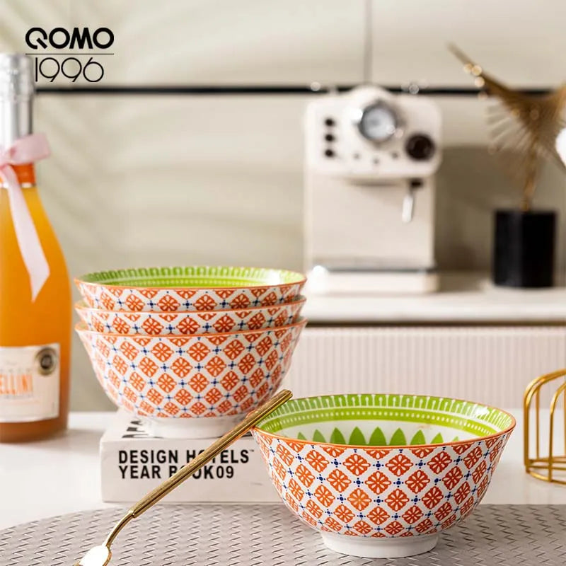 4 Pieces Ceramic Bowl Set Multicolored 6.25 Inch Porcelain Set / Ceramic Bowls for Home Kitchen