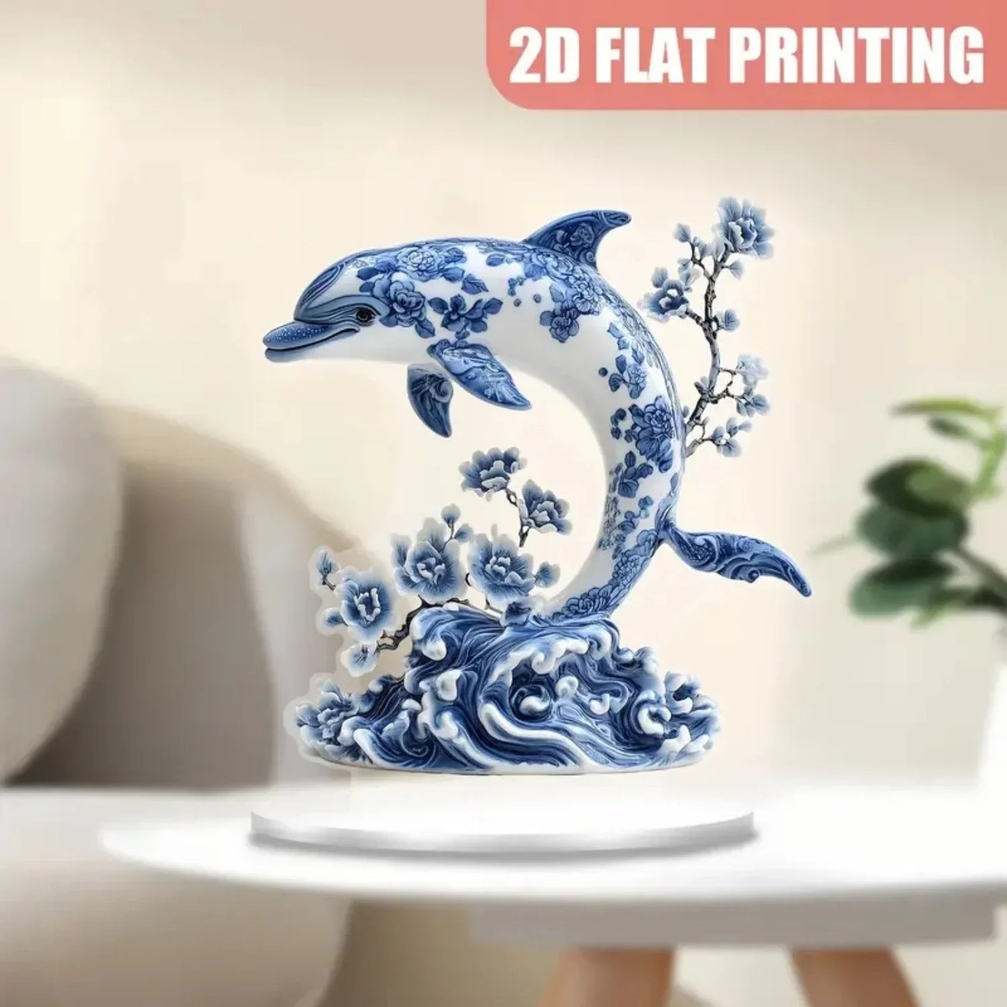 Blue Dolphin Marine Organism Decor Case Ornament Desktop Kit Gift Sign