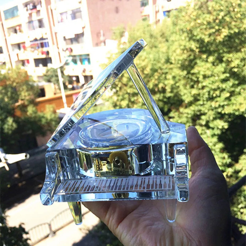 Top Quality K9 Crystal Beautiful Piano Ornament Music Box Customize Frame For Birthday Gift Wedding Party Home Office Decoration