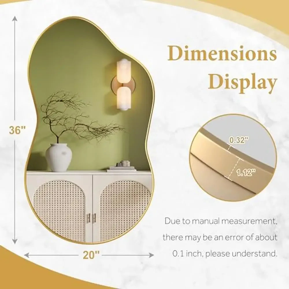 20"x36" Asymmetrical Wall Mirror Gold Frame Aviation Aluminum Alloy for All Rooms Decor