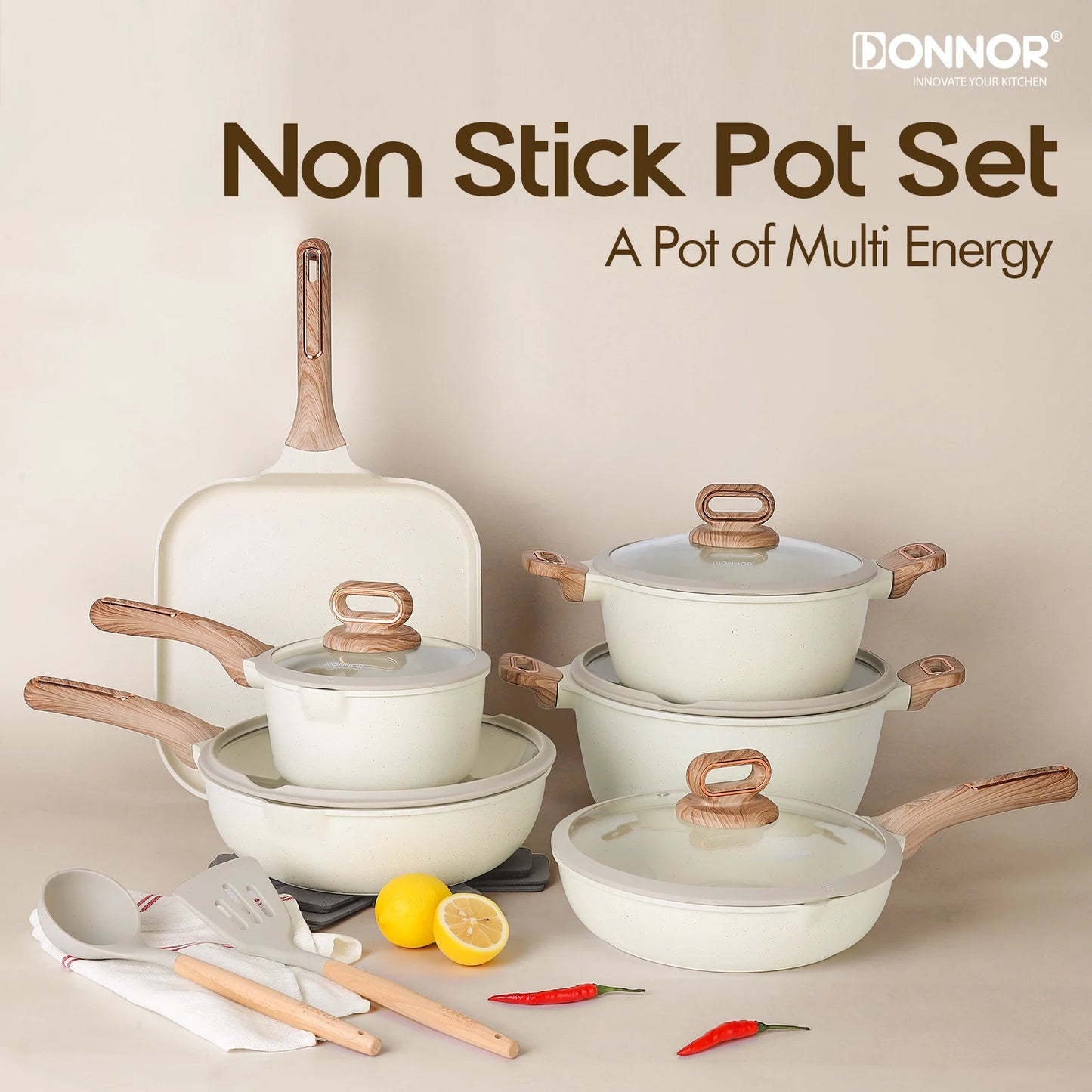 Ceramic Cookware Sets Nonstick 16 pcs Induction Cookware with Frying Pans Set