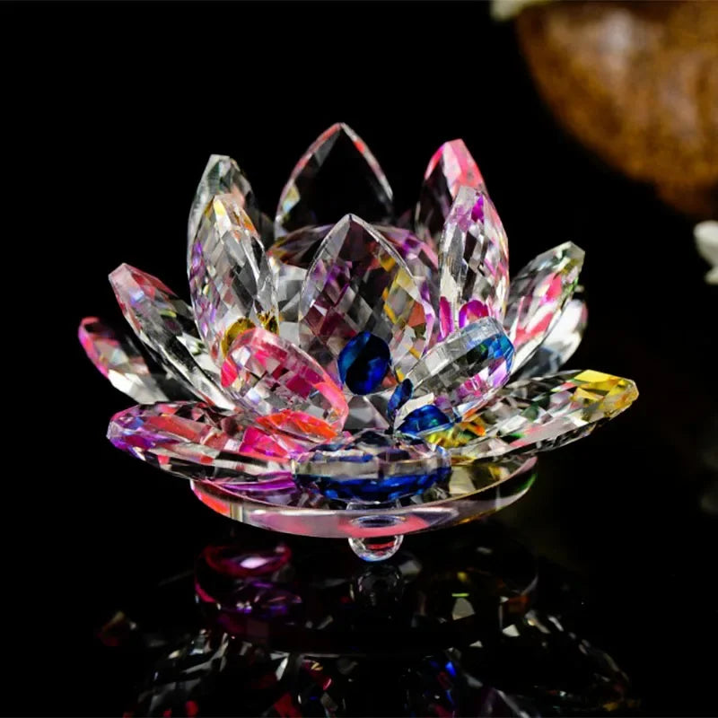 Quartz Crystal Lotus Flower Glass Fengshui Ornament Figurines Home Decor