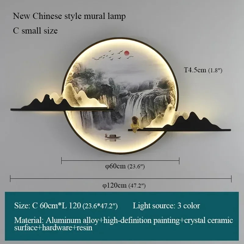 Modern Wall Picture Light LED Circular Landscape Mural Sconce Lamp For Home Living Bedroom Study