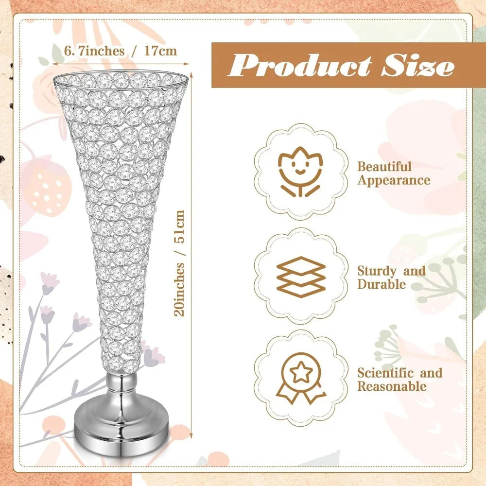 4 pieces of crystal trumpet vases, 20-inch-high forged iron crysta flower rack, decorated for gatherings and parties