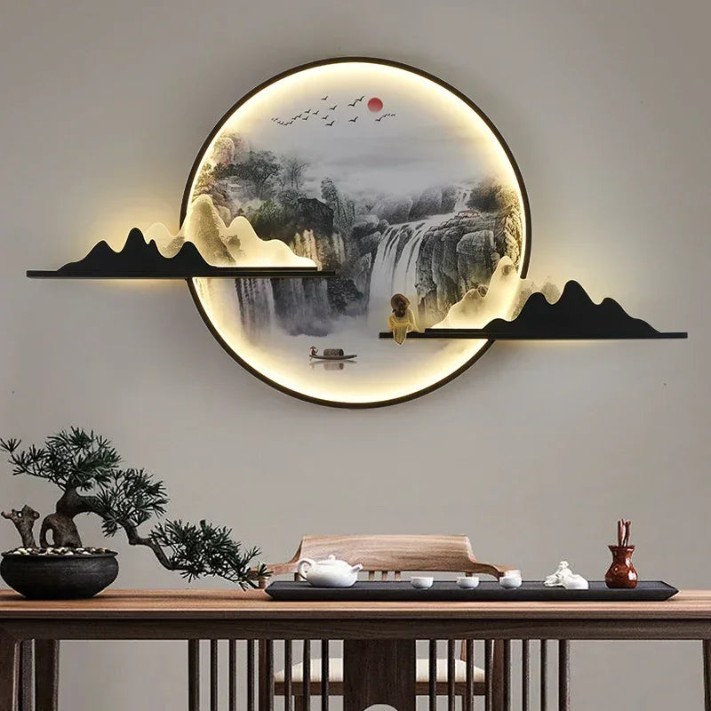 Modern Wall Picture Light LED Circular Landscape Mural Sconce Lamp For Home Living Bedroom Study